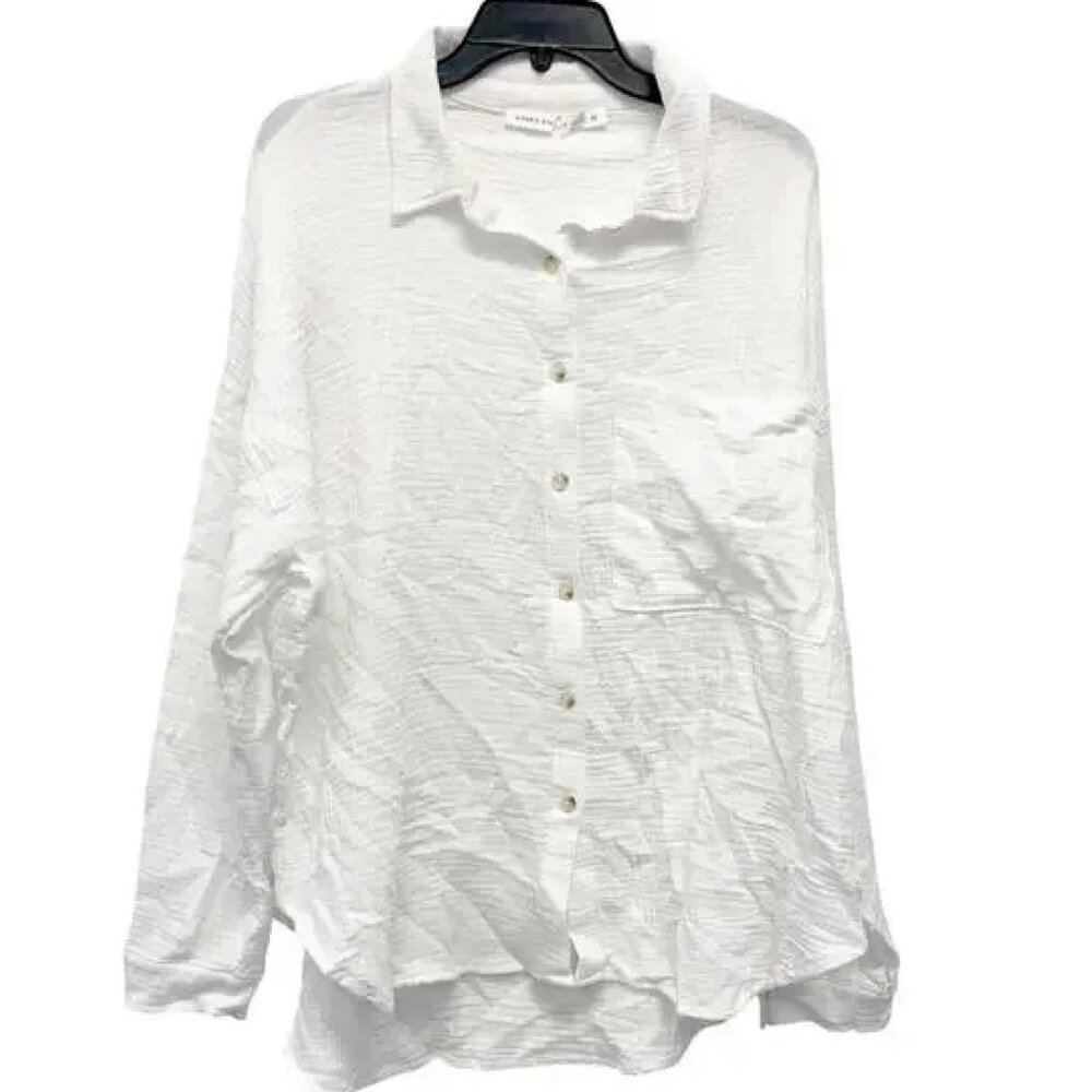 Altar'd State Women's Gwen Gauze Button Up Top White Size Small